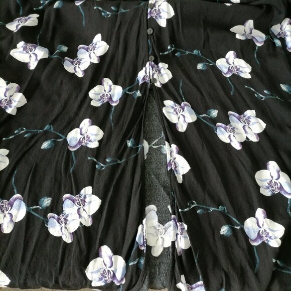 Ellos Women's Black Cap Sleeve Floral Tie-Front Silhouette Maxi Dress Size 16 - Picture 5 of 8